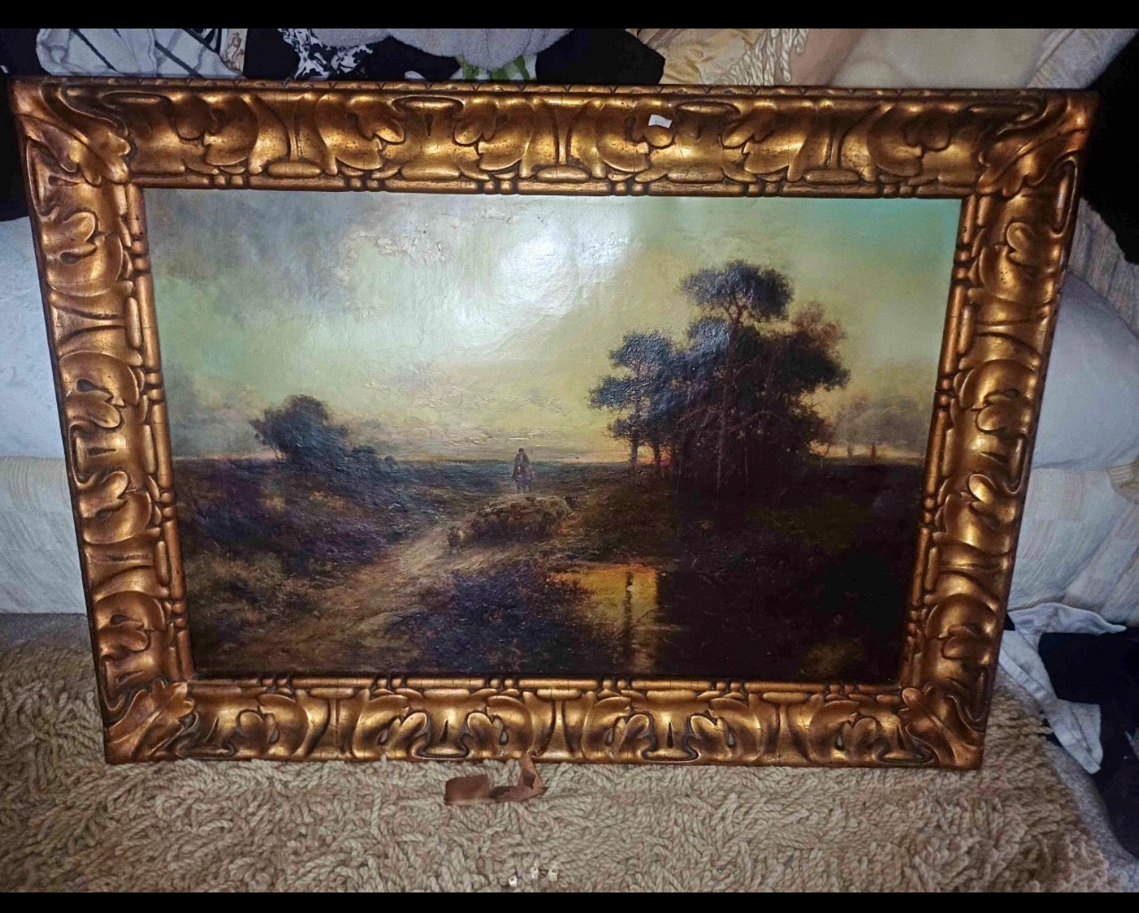 Antique Oil Painting – Landscape in Ornate Gold Frame