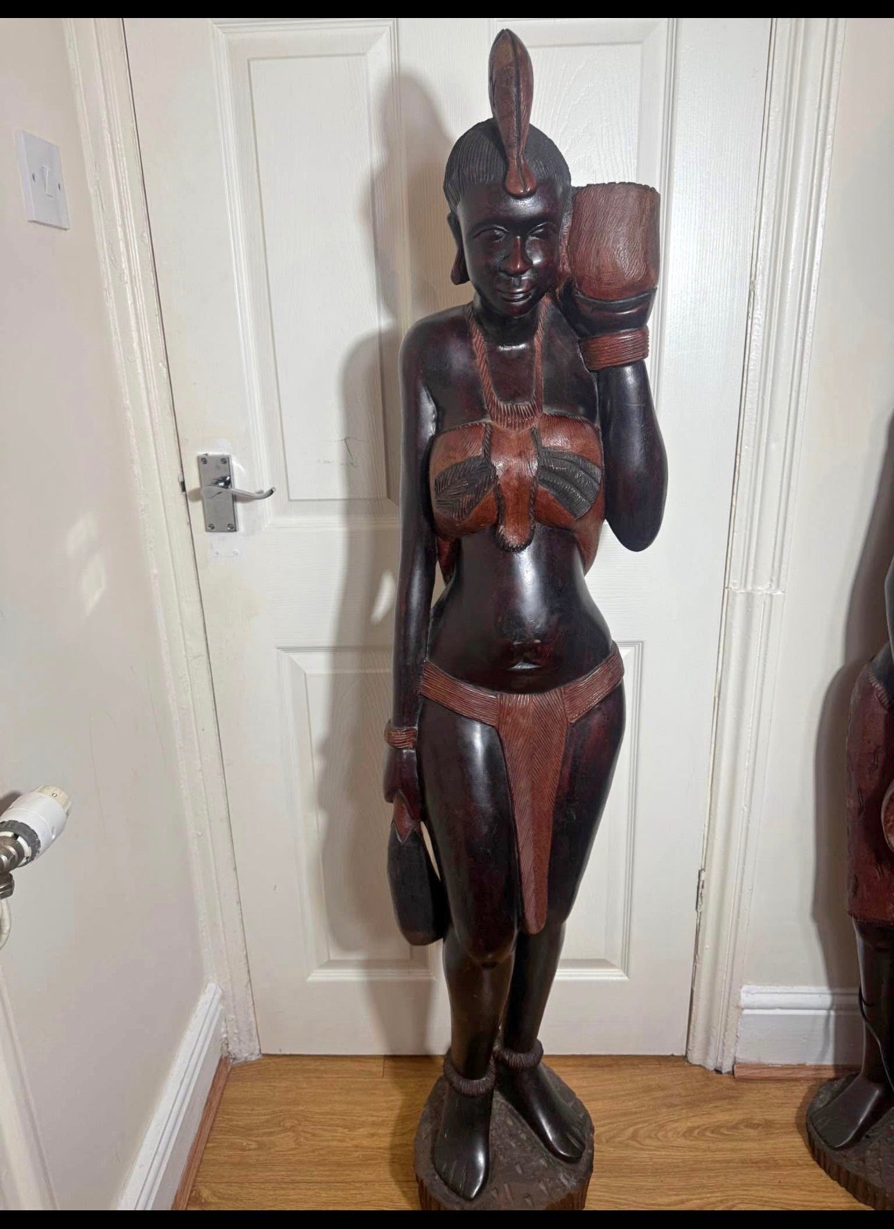 African Hand-Carved Wooden Female Statue