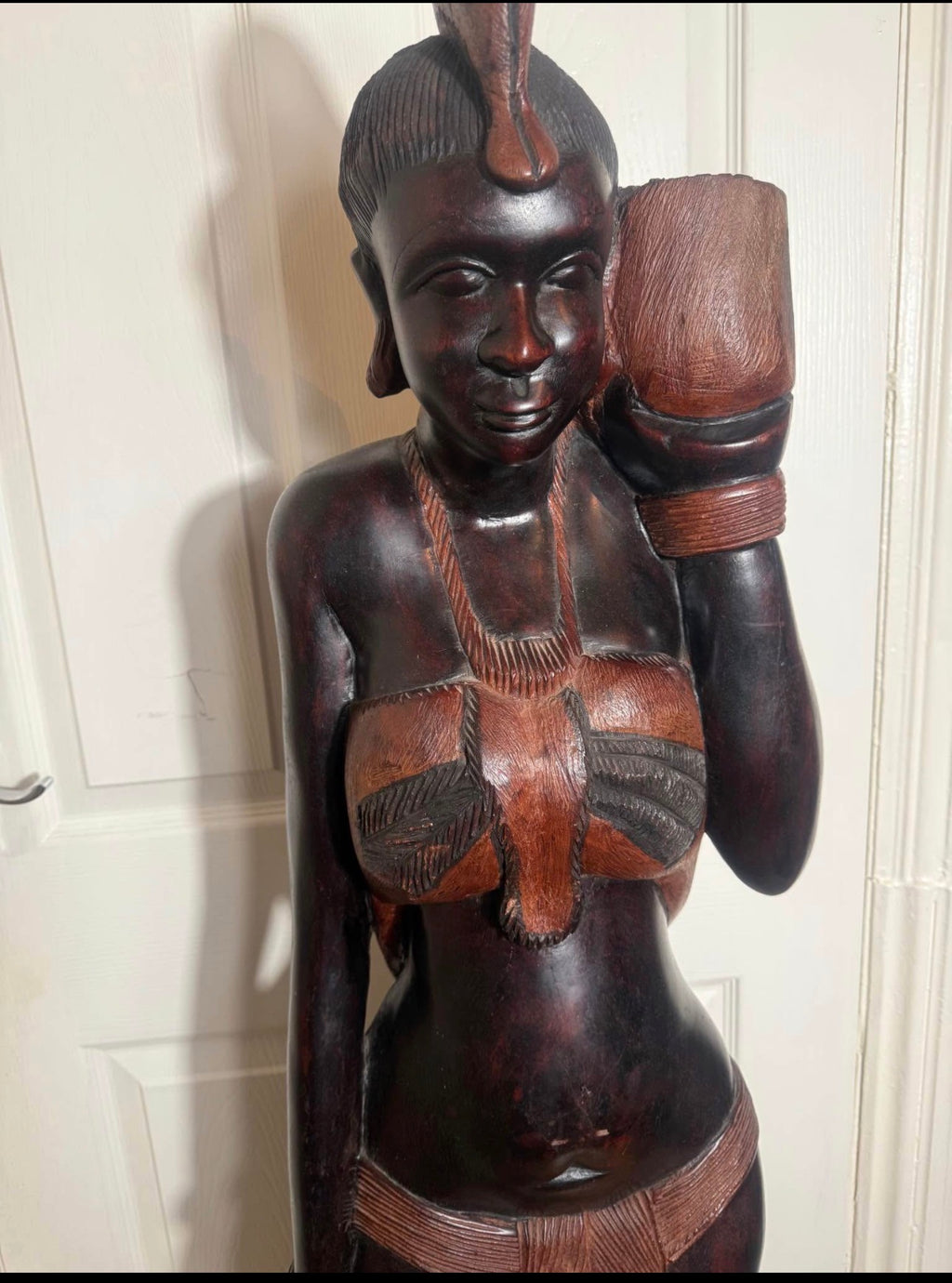African Hand-Carved Wooden Female Statue