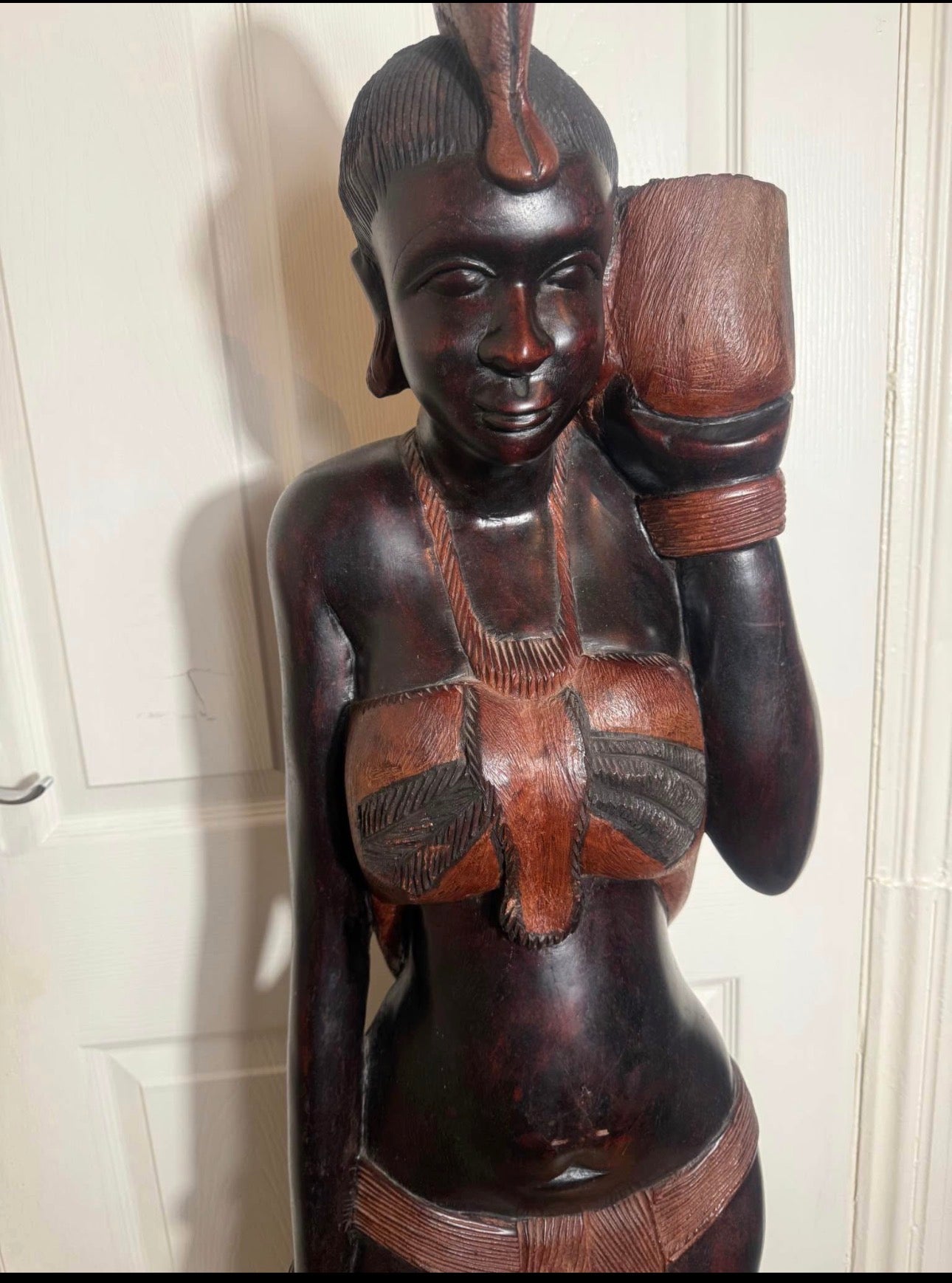 African Hand-Carved Wooden Female Statue