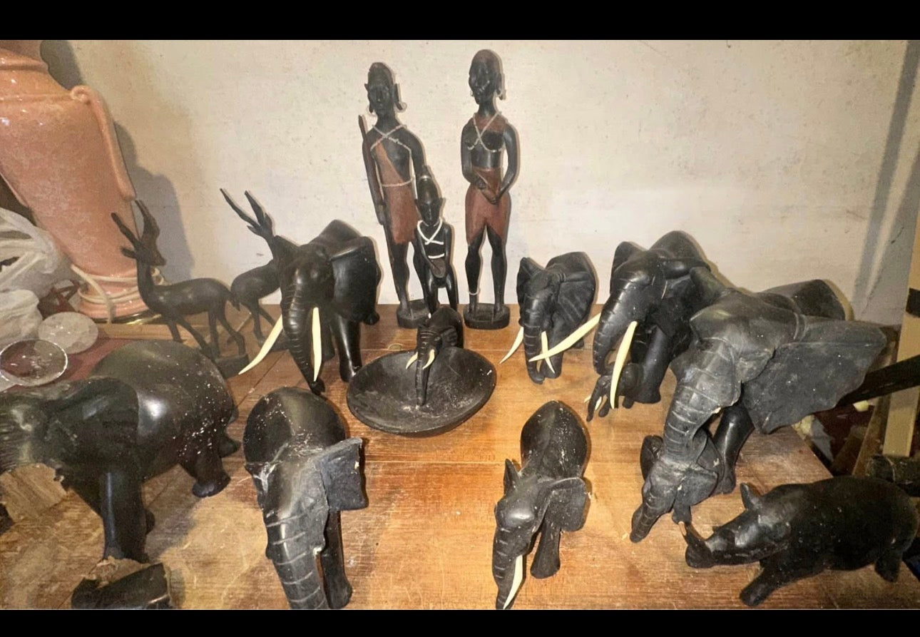 African Stone Carved Sculpture Collection – Elephants, Figures & Wildlife